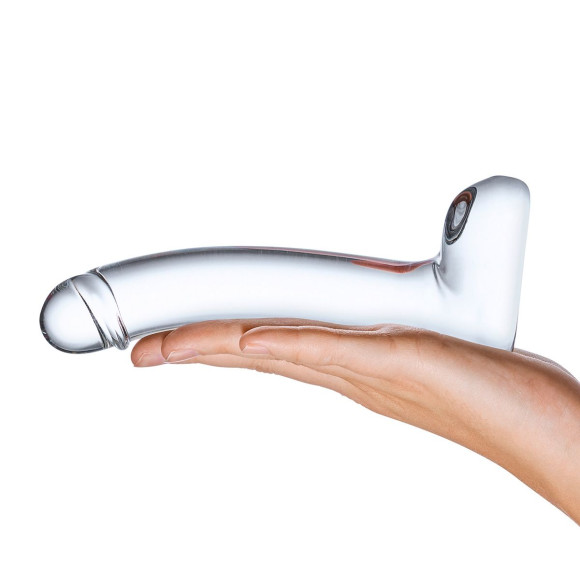 Прозрачный стеклянный фаллос с мошонкой Curved G-Spot - 18 см. Прозрачный стеклянный фаллос с мошонкой Curved G-Spot - 18 см.