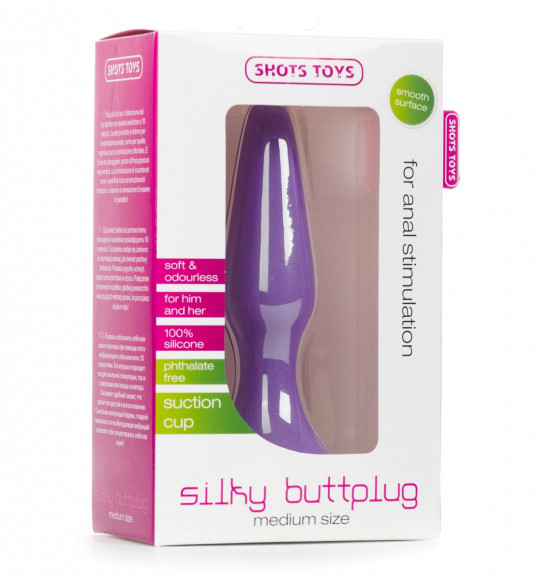 Фиолетовая анальная втулка Silky Buttplug Medium - 12,5 см.