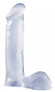 Прозрачный фаллос с мошонкой Basix  - 19 см.