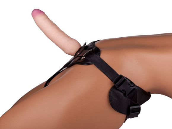 Черный пояс-трусики с двумя телесными насадками  Экзотик-Sara  - 15,7 и 10 см.