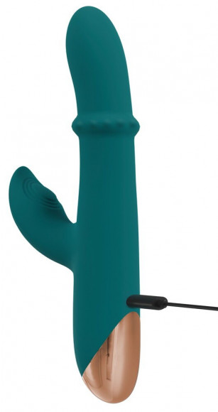 Зеленый вибратор-кролик с подвижным кольцом Thumping Rabbit Vibrator - 22,7 см.