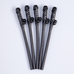 Черные коктейльные трубочки в виде пениса - 5 шт. Черные коктейльные трубочки в виде пениса - 5 шт.