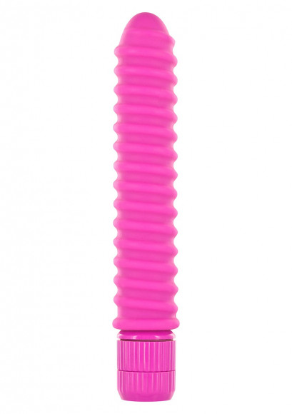 Ярко-розовый вибромассажер FUNKY RIBBED VIBE - 15 см.