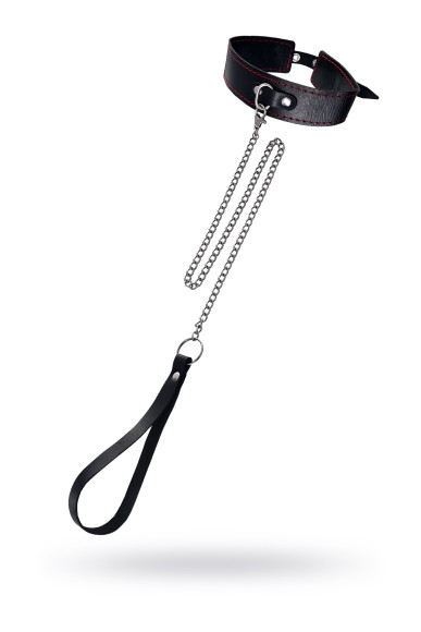 Кожаный двухслойный ошейник с красной строчкой и поводком Кожаный двухслойный ошейник с красной строчкой и поводком