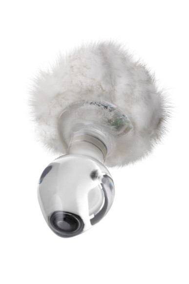 Стеклянная анальная втулка с белым хвостиком - 14 см. Стеклянная анальная втулка с белым хвостиком - 14 см.