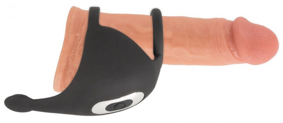 Черная вибронасадка для эрекции и стимуляции мошонки Cock ring with RC ball massager