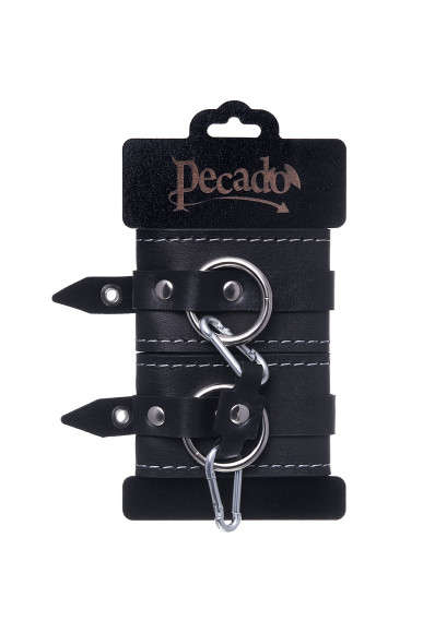 Черные двухслойные наручники с белой строчкой Черные двухслойные наручники с белой строчкой