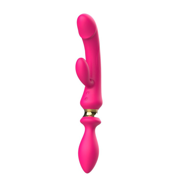 Розовый двусторонний вибромассажёр с клиторальным отростком - 30 см. Розовый двусторонний вибромассажёр с клиторальным отростком - 30 см.