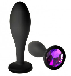 Черная анальная пробка с фиолетовым кристаллом - 7,7 см. Черная анальная пробка с фиолетовым кристаллом - 7,7 см.