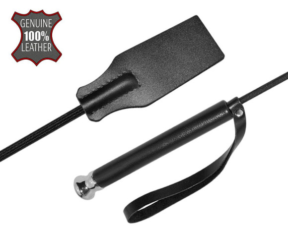 Чёрный стек с кожаной ручкой - 58 см. Чёрный стек с кожаной ручкой - 58 см.