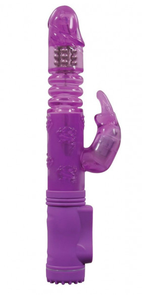 Фиолетовый вибромассажер с клиторальной стимуляцией BunnyTron Petite Thruster Vibe - 25 см. Фиолетовый вибромассажер с клиторальной стимуляцией BunnyTron Petite Thruster Vibe - 25 см.