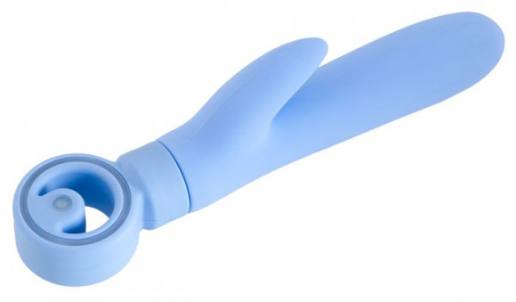 Голубой вибратор с клиторальным стимулятором - 23 см.