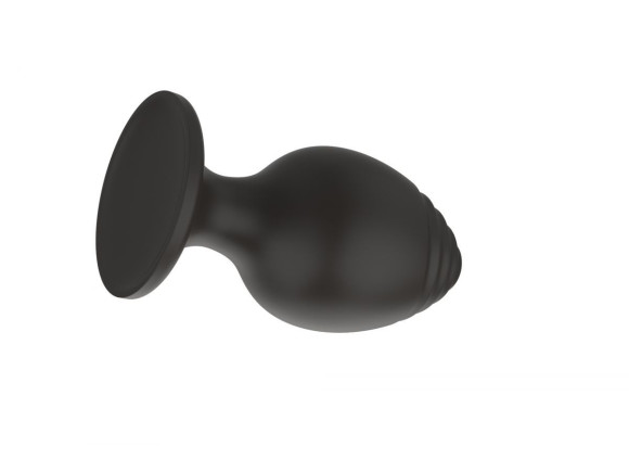 Черная средняя силиконовая анальная пробка с ребрышками на кончике Черная средняя силиконовая анальная пробка с ребрышками на кончике