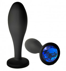 Черная анальная пробка с синим кристаллом - 7,7 см. Черная анальная пробка с синим кристаллом - 7,7 см.