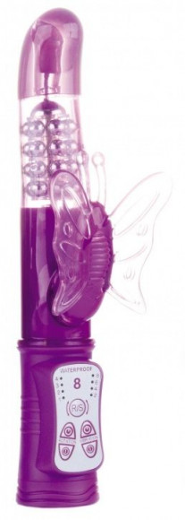 Фиолетовый перезаряжаемый вибратор Rechargeable Butterfly с клиторальной бабочкой - 22,8 см. Фиолетовый перезаряжаемый вибратор Rechargeable Butterfly с клиторальной бабочкой - 22,8 см.