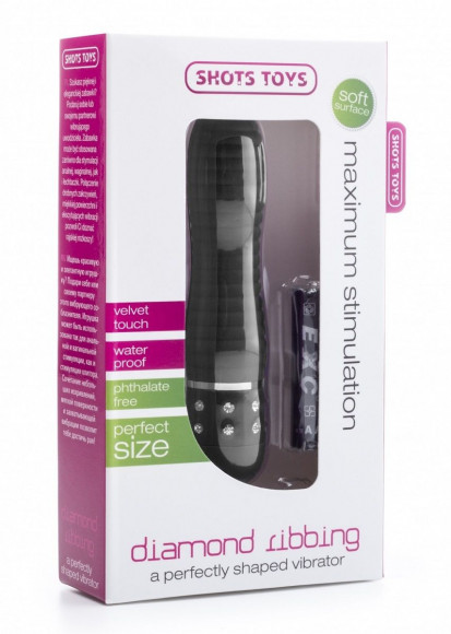 Чёрный мини-вибратор с рёбрышками и стразами Diamond Ribbing Vibe - 11,5 см. Чёрный мини-вибратор с рёбрышками и стразами Diamond Ribbing Vibe - 11,5 см.