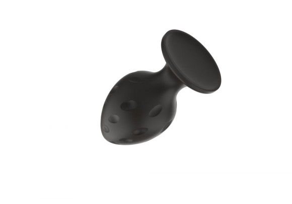 Черная средняя силиконовая анальная пробка с рельефом в виде углублений Черная средняя силиконовая анальная пробка с рельефом в виде углублений