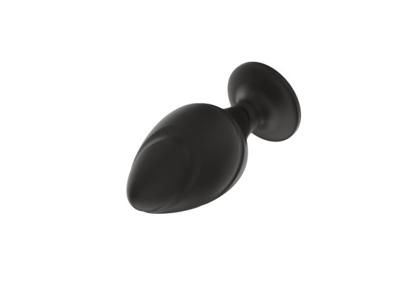 Черная средняя силиконовая анальная пробка с ложбинками по диагонали Черная средняя силиконовая анальная пробка с ложбинками по диагонали