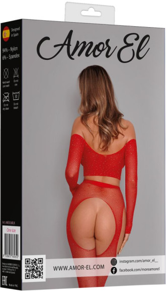 Эффектный сетчатый комплект: топ с рукавами и чулки на поясе Эффектный сетчатый комплект: топ с рукавами и чулки на поясе