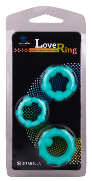 Набор из 3 бирюзовых рельефных эрекционных колец Набор из 3 бирюзовых рельефных эрекционных колец
