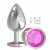 Серебристая большая анальная пробка с розовым кристаллом - 9,5 см.