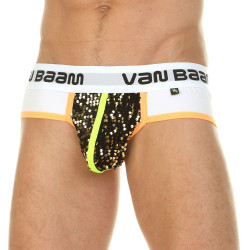 Белые мужские трусы-брифы с золотистыми пайетками Белые мужские трусы-брифы с золотистыми пайетками