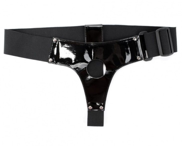 Чёрные лаковые трусики для страпона Чёрные лаковые трусики для страпона