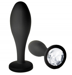 Черная анальная пробка с прозрачным кристаллом - 9,5 см. Черная анальная пробка с прозрачным кристаллом - 9,5 см.