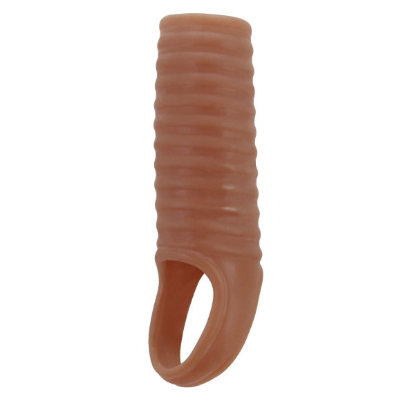 Телесная насадка на пенис с ребрышками и подхватом мошонки Телесная насадка на пенис с ребрышками и подхватом мошонки