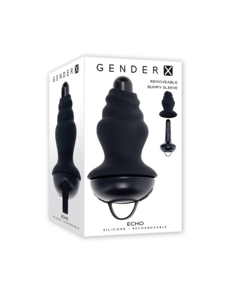 Черный вибростимулятор со съёмной насадкой Echo - 15,3 см.