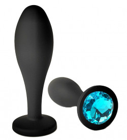 Черная анальная пробка с голубым кристаллом - 7,7 см. Черная анальная пробка с голубым кристаллом - 7,7 см.