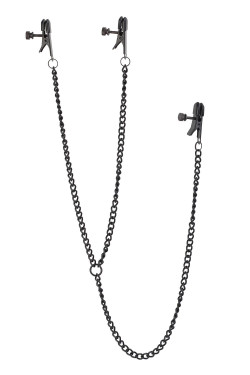 Черные зажимы на соски и клитор на цепочке Deluxe Nipple & Clit Clamps Черные зажимы на соски и клитор на цепочке Deluxe Nipple & Clit Clamps