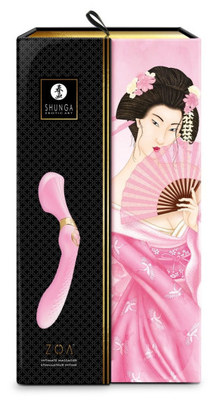 Розовый двусторонний вибростимулятор ZOA - 26,5 см. Розовый двусторонний вибростимулятор ZOA - 26,5 см.