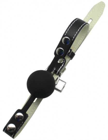 Черный силиконовый кляп с фиксацией и замочком Черный силиконовый кляп с фиксацией и замочком
