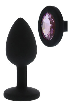 Черная гладкая анальная пробка с розовым кристаллом Silicone Diamond Plug - 7 см. Черная гладкая анальная пробка с розовым кристаллом Silicone Diamond Plug - 7 см.