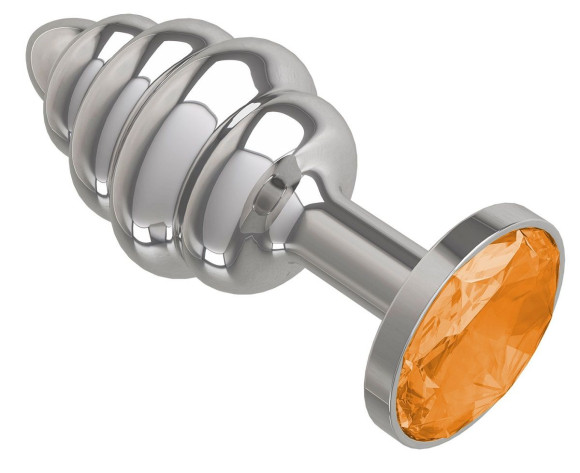 Серебристая пробка с рёбрышками и оранжевым кристаллом - 7 см. Серебристая пробка с рёбрышками и оранжевым кристаллом - 7 см.
