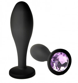 Черная анальная пробка с сиреневым кристаллом - 11 см. Черная анальная пробка с сиреневым кристаллом - 11 см.