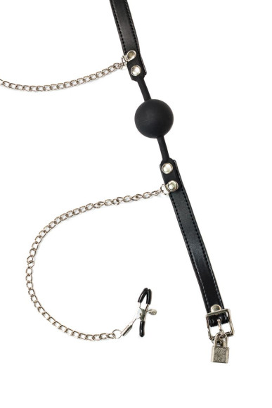 Силиконовый кляп-шар Hentai с зажимами на соски Силиконовый кляп-шар Hentai с зажимами на соски