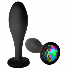 Черная анальная пробка с радужным кристаллом - 11 см. Черная анальная пробка с радужным кристаллом - 11 см.
