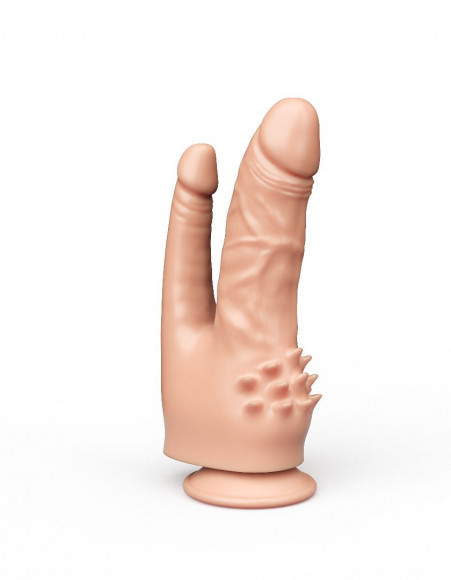 Двойной фаллоимитатор с шипами для массажа клитора - 21 см. Двойной фаллоимитатор с шипами для массажа клитора - 21 см.