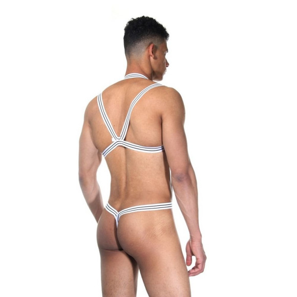 Белое мужское боди из широких резинок Белое мужское боди из широких резинок