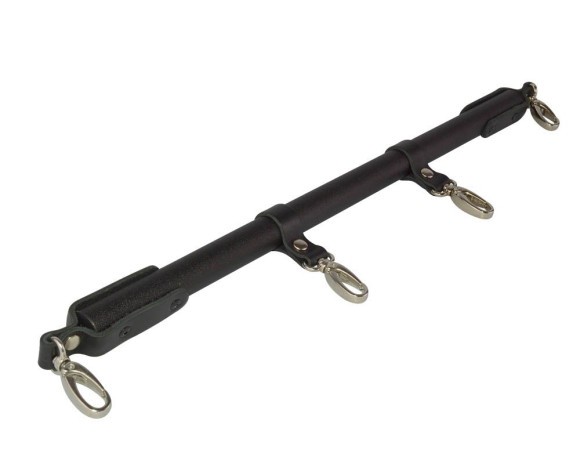Черная металлическая распорка с кожаными ремешками и карабинами - 50 см. Черная металлическая распорка с кожаными ремешками и карабинами - 50 см.