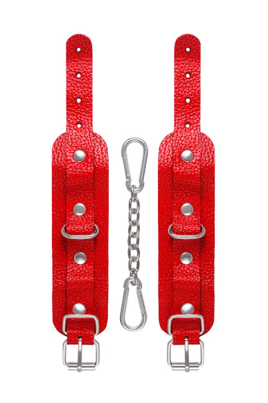 Красные кожаные наручники-браслеты со скруглёнными углами Красные кожаные наручники-браслеты со скруглёнными углами