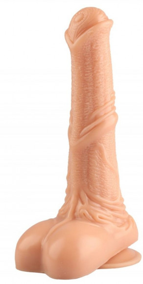 Телесный фаллоимитатор-реалистик с мошонкой - 25 см.