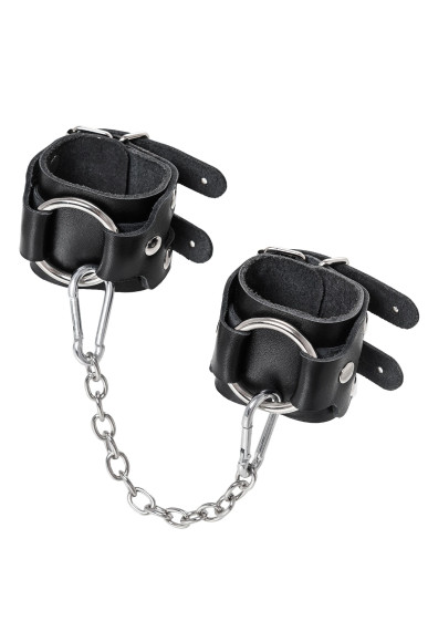 Черные кожаные наручники-браслеты с двумя ремешками Черные кожаные наручники-браслеты с двумя ремешками