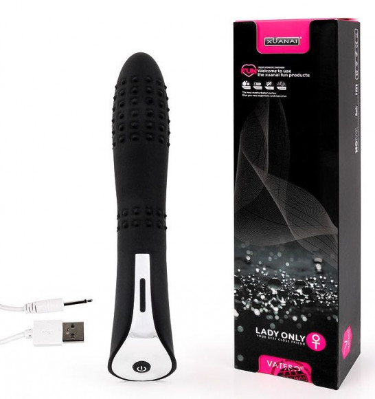 Черный вибромассажер с пупырышками с 7 режимами пульсации - 20 см. 