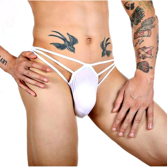 Белые сексуальные трусы-стринги на тонких бретелях Белые сексуальные трусы-стринги на тонких бретелях