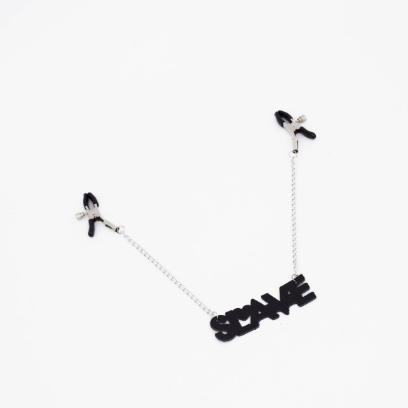 Зажимы на соски с кожаной подвеской Slave Зажимы на соски с кожаной подвеской Slave