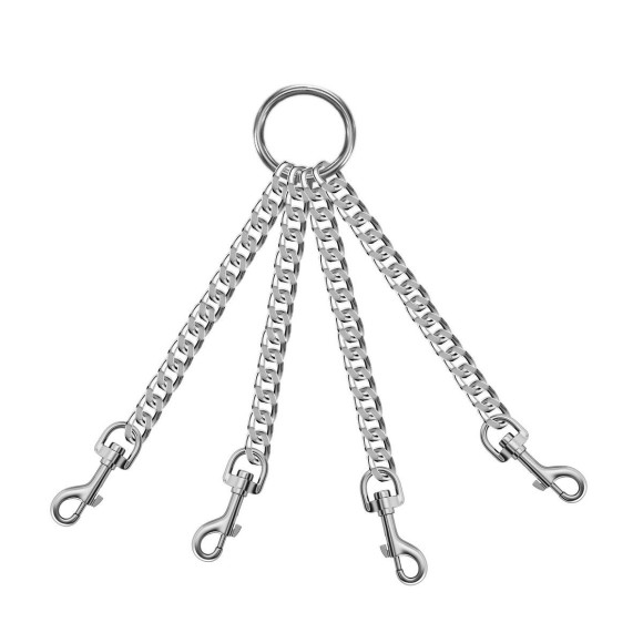 Четыре серебристые цепи с карабинами на кольце Четыре серебристые цепи с карабинами на кольце