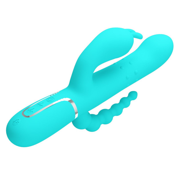 Аквамариновый вибратор для тройной стимуляции Cammy - 22,2 см. Аквамариновый вибратор для тройной стимуляции Cammy - 22,2 см.